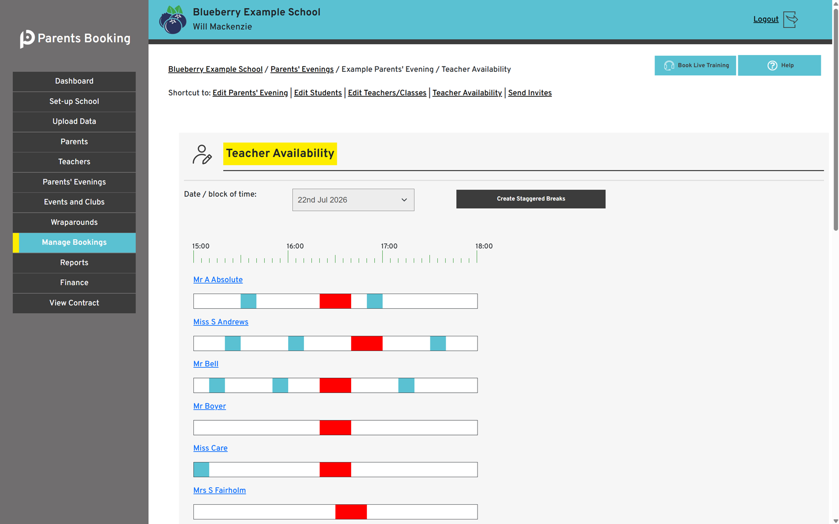 Review the teachers' availability